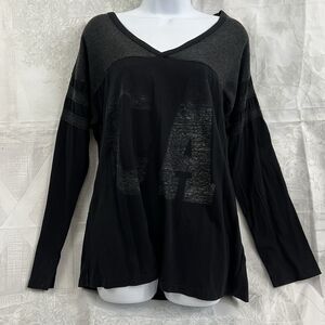 Gothcore Long Sleeve Shirt Women's Small Black Gray Stretch Top V Neck Pullover